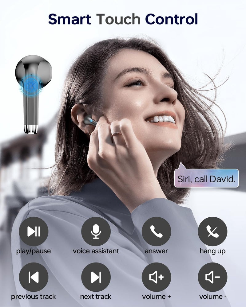 KTGEE Wireless Earbuds Bluetooth 5.3 Ear Buds, Bluetooth Headphones with LED Display Charging Case, 40Hrs Playtime Stereo Sound, IPX7 Waterproof in-Ear Earphones with Mic for Phone Tablet Sports, Charcoal - Image 5